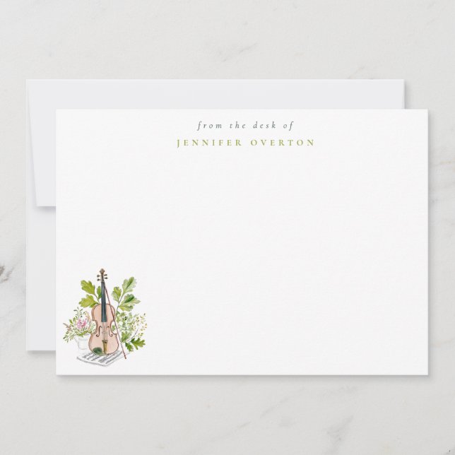 Watercolor Violin & Greenery Personalized Card (Front)