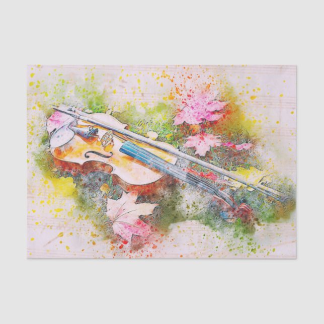 Watercolor Violin Music Decoupage Tissue Paper (Front)