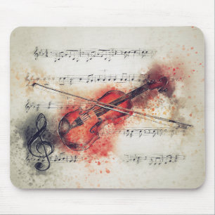 Watercolor Violin Sheet Music Rust Orange Cream Mouse Mat