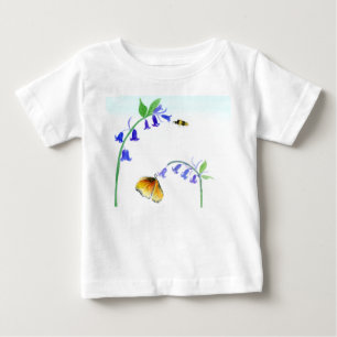 Watercolor Virginia Bluebells With Butterfly Baby T-Shirt