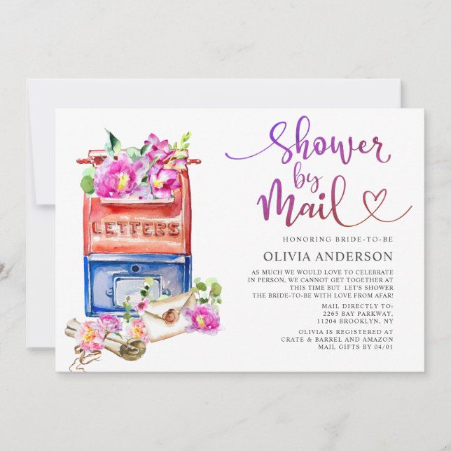 Watercolor Virtual Bridal Shower by Mail Invitation (Front)