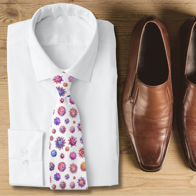 Watercolor Virus Bacteria Blue Pattern Tie (Virus Bacteria patterned tie)