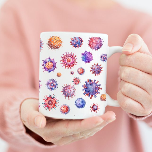 Watercolor Virus Bacteria Pattern Coffee Mug (Colorful virus pattern coffee mug)