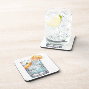 WATERCOLOR VODKA ON THE ROCKS COASTER