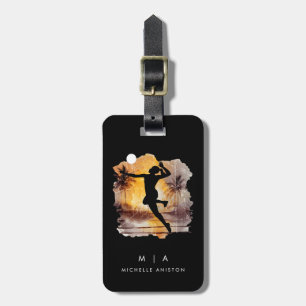 Watercolor Volleyball jumping girl summer beach Luggage Tag