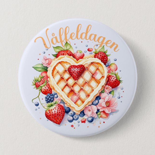 Watercolor Waffle Day, Våffeldagen 7.5 Cm Round Badge (Front)