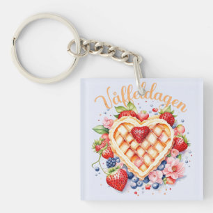 Watercolor Waffle Day, Våffeldagen Key Ring
