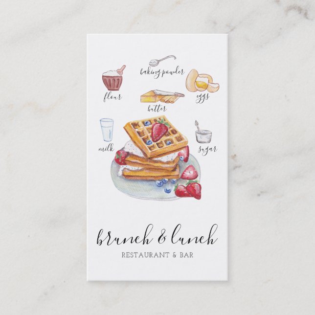 Watercolor Waffle logo restaurant map Business Card (Front)