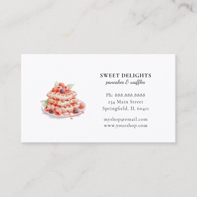 Watercolor waffles breakfast Bakery Business Card (Front)