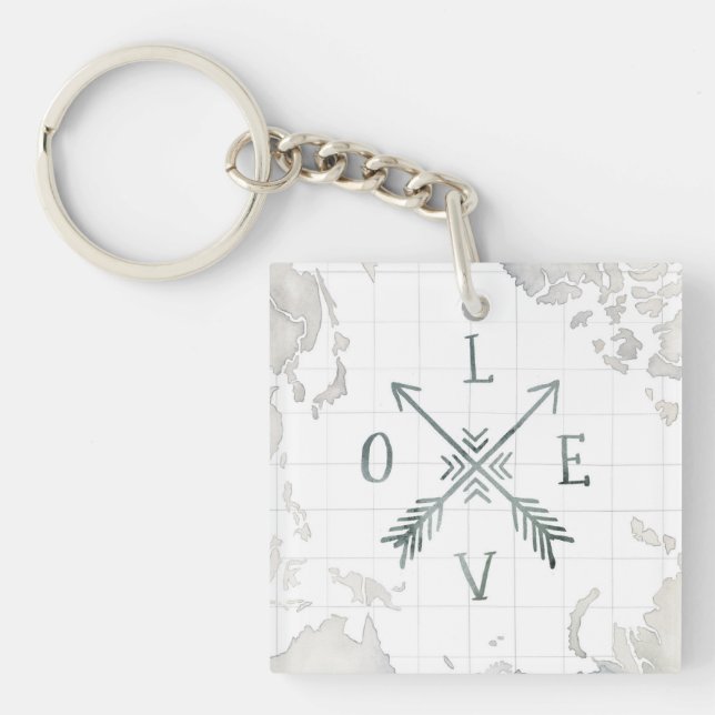 Watercolor Wanderlust Adventure III | Love Key Ring (Front)