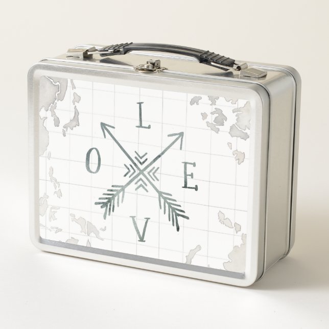 Watercolor Wanderlust Adventure III | Love Metal Lunch Box (Front)