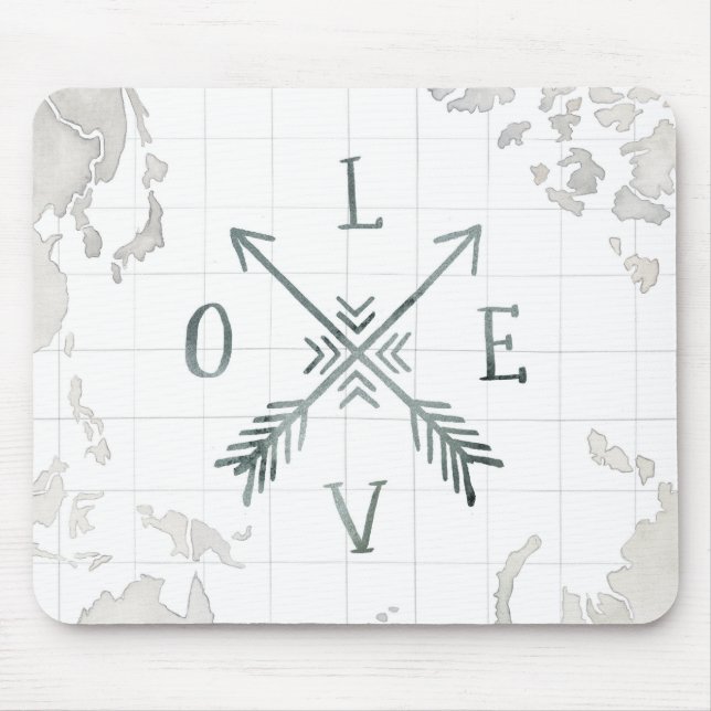 Watercolor Wanderlust Adventure III | Love Mouse Mat (Front)