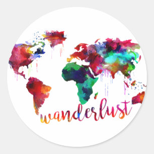 Watercolor Wanderlust World Map Classic Round Sticker