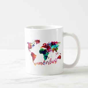 Watercolor Wanderlust World Map Coffee Mug
