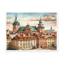 Watercolor Warsaw Poland Cityscape Postcard