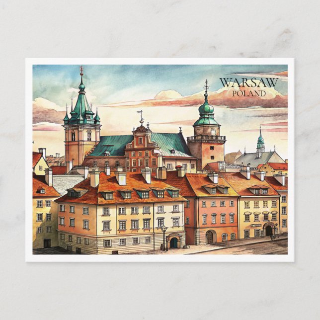  Watercolor Warsaw Poland Cityscape Postcard (Front)