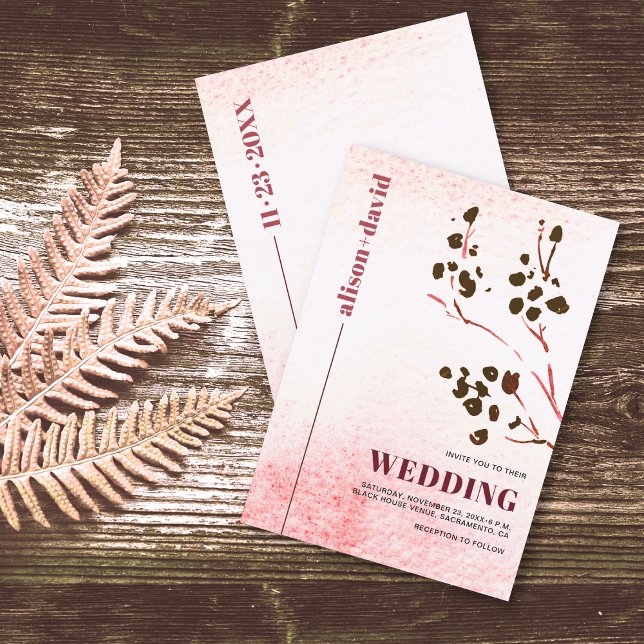Watercolor wash and branch Japandi wedding Invitation (Creator Uploaded)