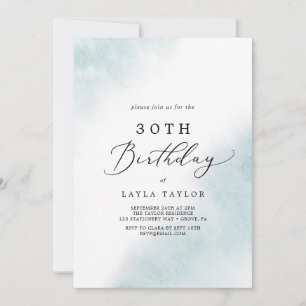 Watercolor Wash   Blue 30th Birthday Invitation
