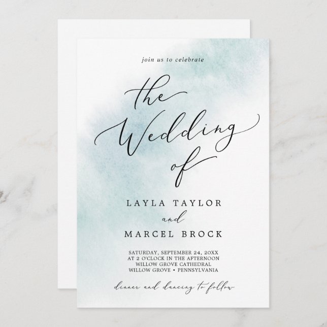Watercolor Wash | Blue All In One Wedding Invitation (Front/Back)