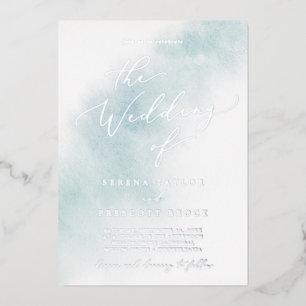 Watercolor Wash   Blue and Silver Foil Wedding
