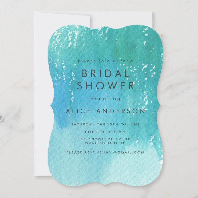 Watercolor Wash Blue Bridal Shower Invite (Front)