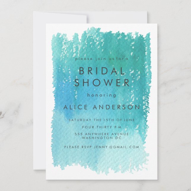 Watercolor Wash Blue Bridal Shower Invite (Front)