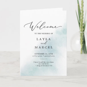 Watercolor Wash   Blue Folded Wedding Programme