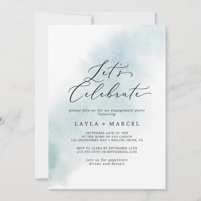 Watercolor Wash | Blue Let's Celebrate Invitation (Front)