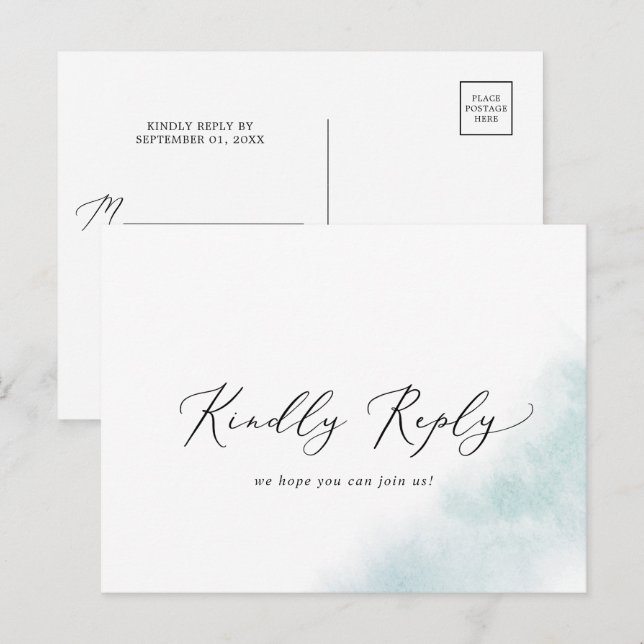 Watercolor Wash | Blue Menu RSVP Postcard (Front/Back)