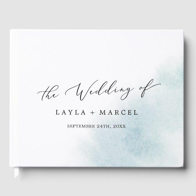 Watercolor Wash | Blue Monogram Back Wedding Guest Book (Front)