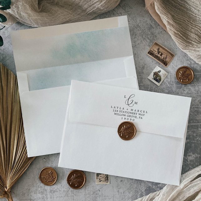 Watercolor Wash | Blue Monogram Wedding Envelope (Creator Uploaded)