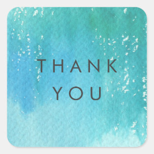 Watercolor Wash Blue Ombre Thank You Stickers