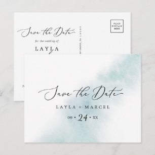 Watercolor Wash   Blue Save the Date Postcard