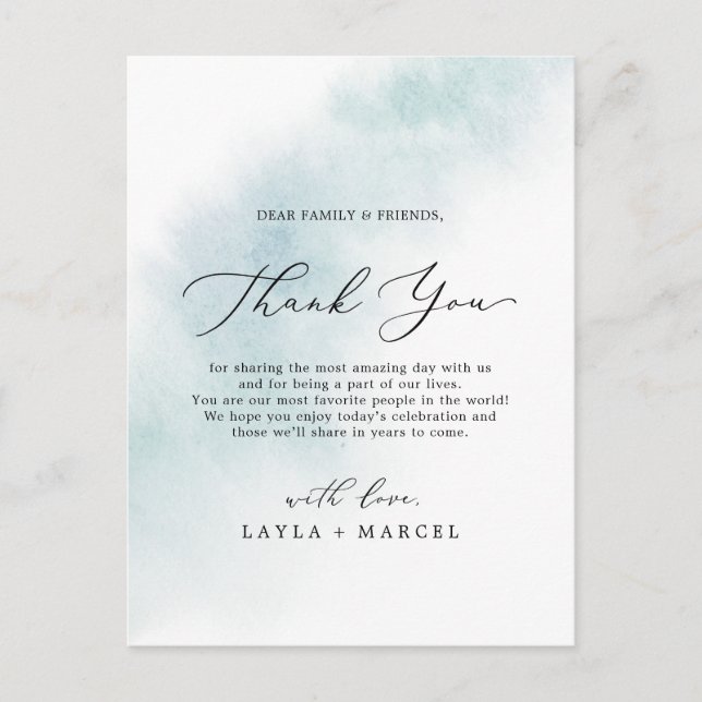 Watercolor Wash | Blue Thank You Reception Card (Front)