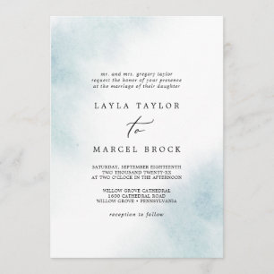 Watercolor Wash   Blue Traditional Wedding Invitation