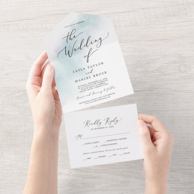 Watercolor Wash | Blue Wedding All In One Invitation (Tearaway)