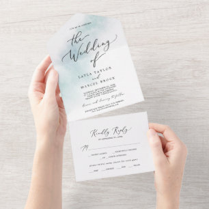 Watercolor Wash   Blue Wedding All In One Invitation
