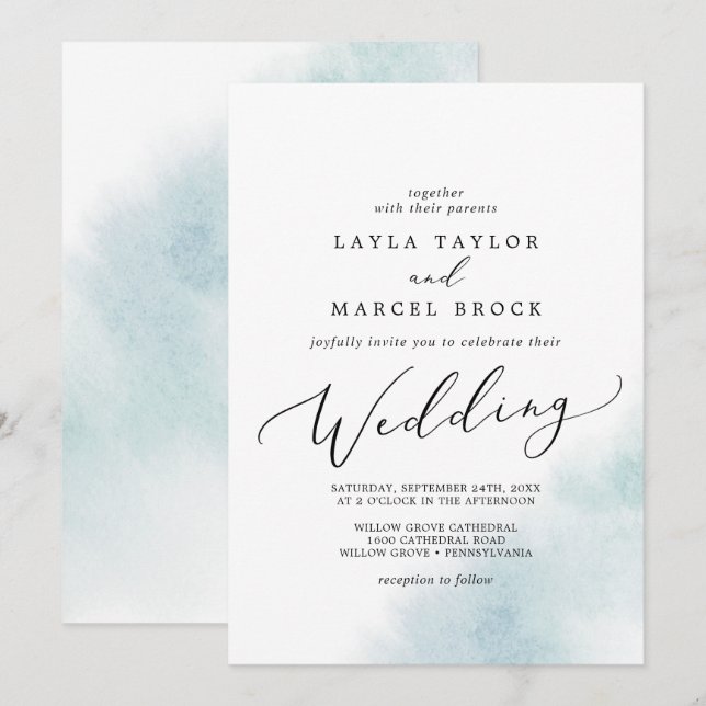 Watercolor Wash | Blue Wedding Invitation (Front/Back)