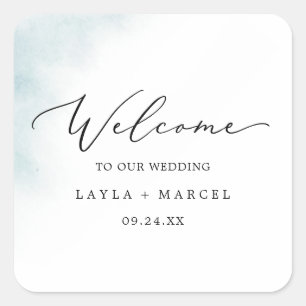 Watercolor Wash   Blue Wedding Welcome Square Sticker