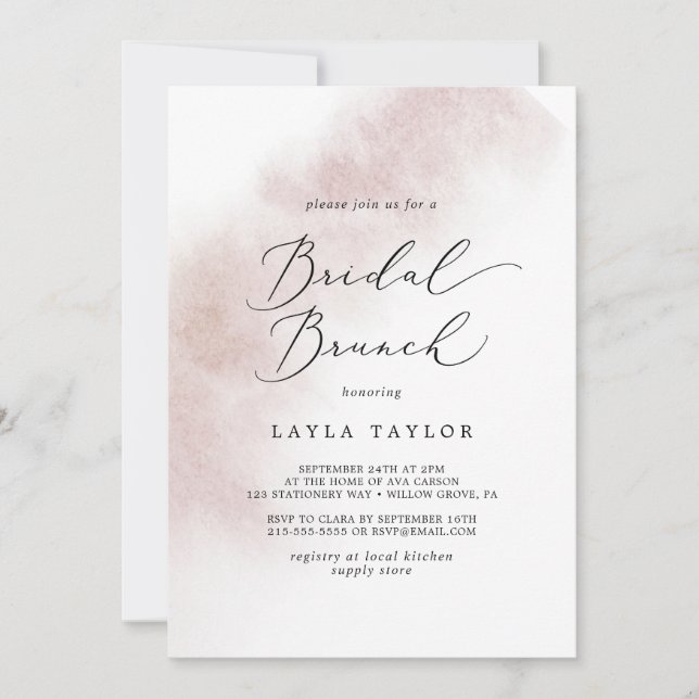 Watercolor Wash | Blush Bridal Brunch Invitation (Front)