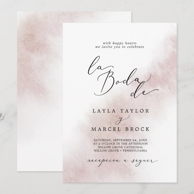 Watercolor Wash | Blush La Boda De Wedding Invitation (Front/Back)