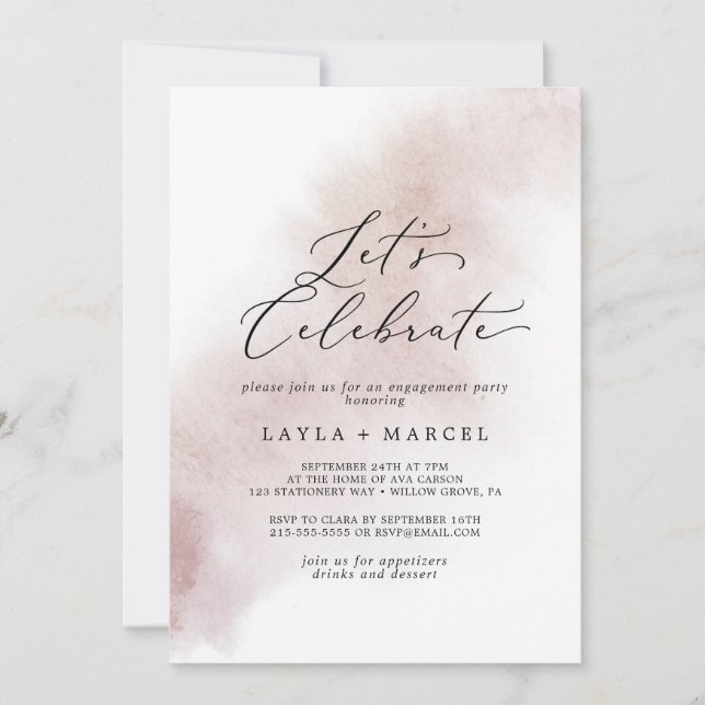 Watercolor Wash | Blush Let's Celebrate Invitation (Front)