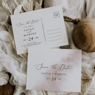 Watercolor Wash   Blush Save the Date Postcard