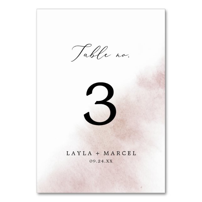 Watercolor Wash | Blush Table Number (Front)