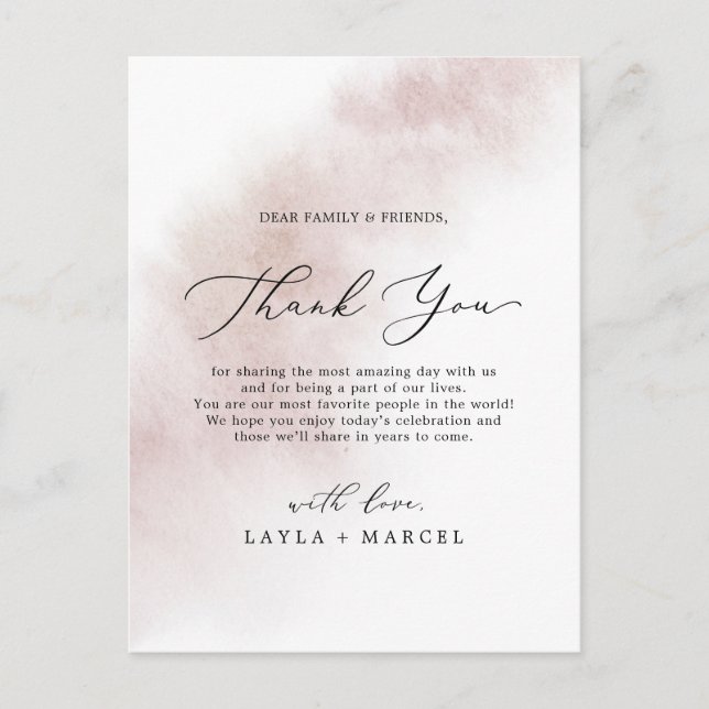 Watercolor Wash | Blush Thank You Reception Card (Front)