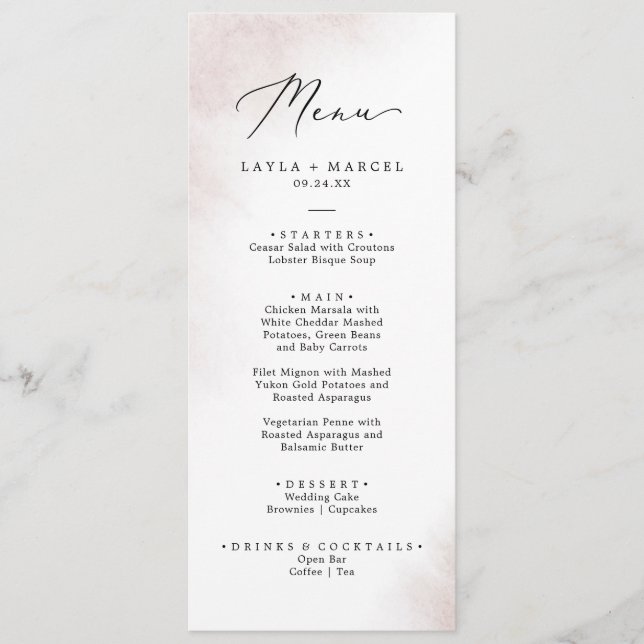 Watercolor Wash | Blush Wedding Dinner Menu (Front)