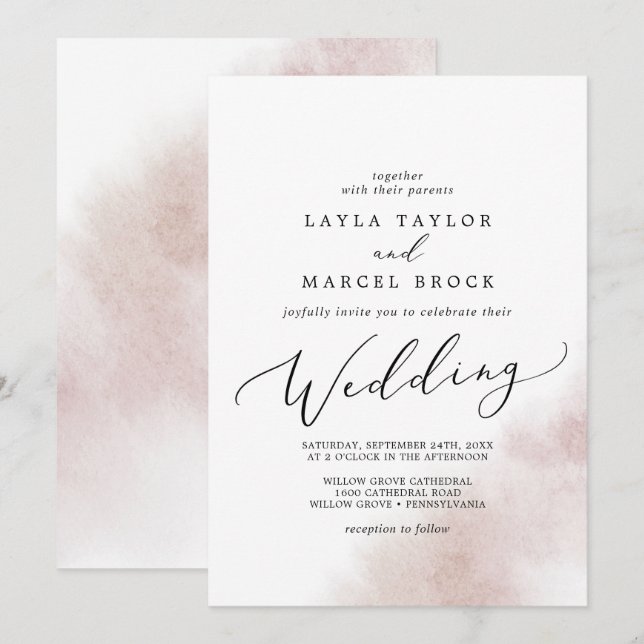 Watercolor Wash | Blush Wedding Invitation (Front/Back)