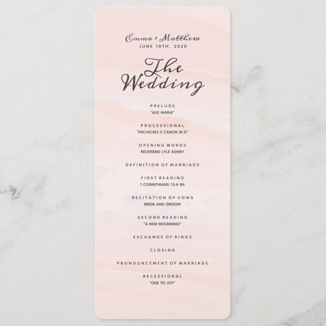 Watercolor Wash | Blush Wedding Program Programme (Front)