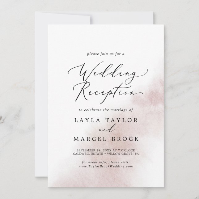 Watercolor Wash | Blush Wedding Reception Invitation (Front)