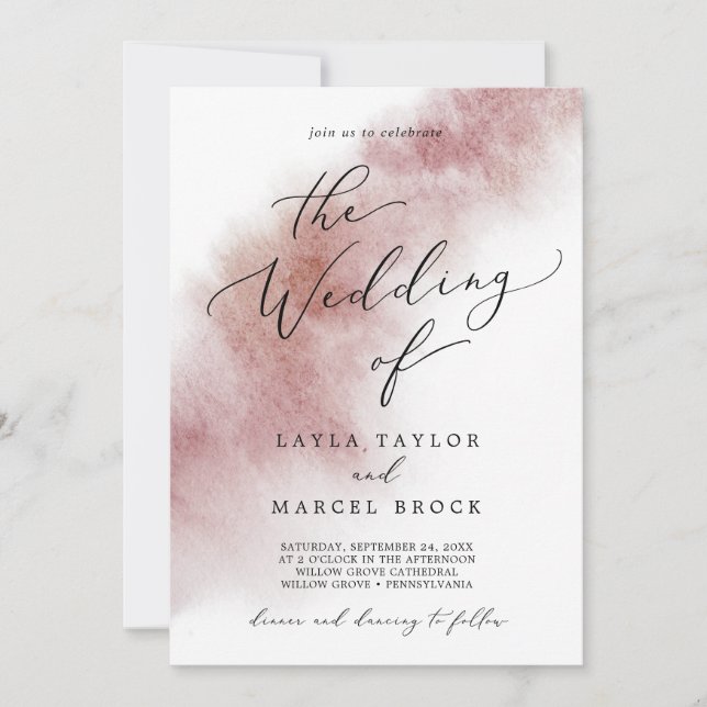 Watercolor Wash Burgundy The Wedding Of Invitation (Front)